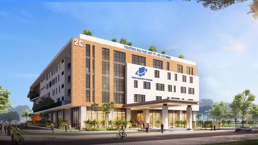 Hình ảnh mô phỏng khối giảng đường 2C, Trường Đại học Mở TPHCM tại phường Long Hưng, tỉnh Đồng Nai, được khởi công từ tháng 8/2025.