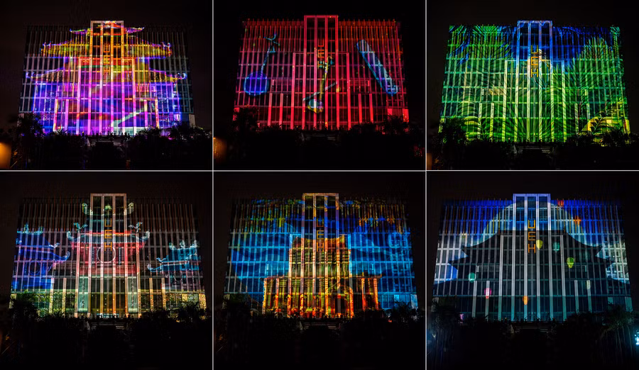 Một số tác phẩm dự thi tại đêm chung kết cuộc thi trình chiếu 3D Mapping quốc tế LightBloom 2026. Ảnh: NTCC.