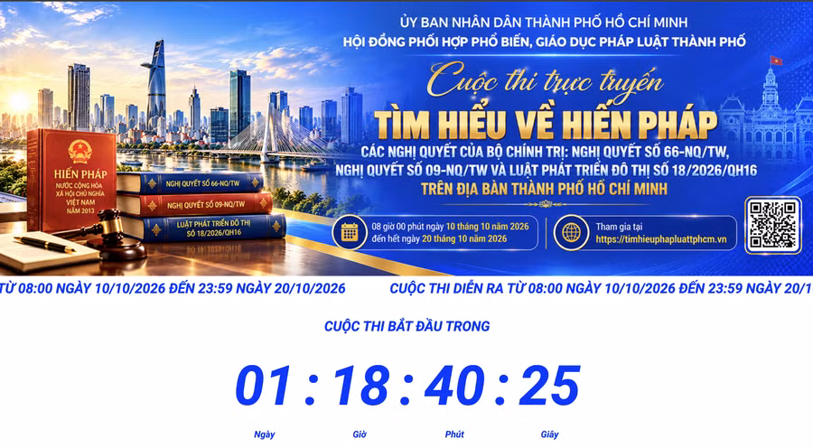 Giao diện trang web cuộc thi trực tuyến tìm hiểu Hiến pháp, các Nghị quyết của Bộ Chính trị và Luật Phát triển đô thị.