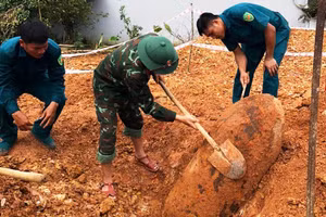 Quả bom được tìm thấy ở xã Thượng Ninh (Thanh Hóa).