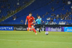 Đình Bắc trong trận Công an Hà Nội thất bại 1 - 4 trên sân Gamba Osaka (Nhật Bản) ngày 15/9, lượt trận thứ 2 vòng bảng A AFC Champions League Elite. Ảnh VFF.