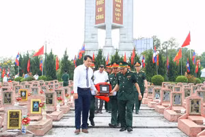 Lễ an táng hài cốt liệt sĩ quân tình nguyện và chuyên gia Việt Nam hy sinh tại Lào. Ảnh: Phạm Tâm
