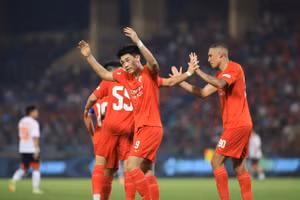 Đình Bắc ăn mừng Công an Hà Nội thắng 5-0 trước Công an TPHCM, trận tranh Siêu cúp Quốc gia 2026 ngày 30/8. Ảnh: INT.