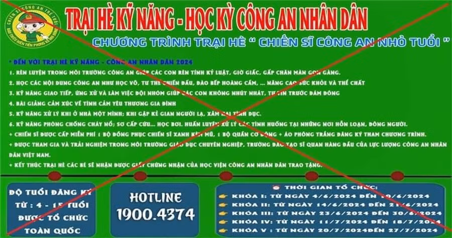 Một số fanpage mạo danh “Học kỳ Công an”, “Trại hè Quân đội”. (Ảnh: CATPHCM)