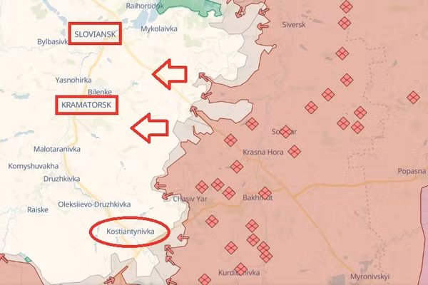 Quân Nga còn cách 2 thành phố Sloviansk và Kramatorsk bao xa?