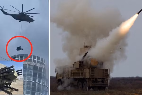 Trực thăng Nga cẩu Pantsir lên nóc nhà đánh chặn UAV Ukraine