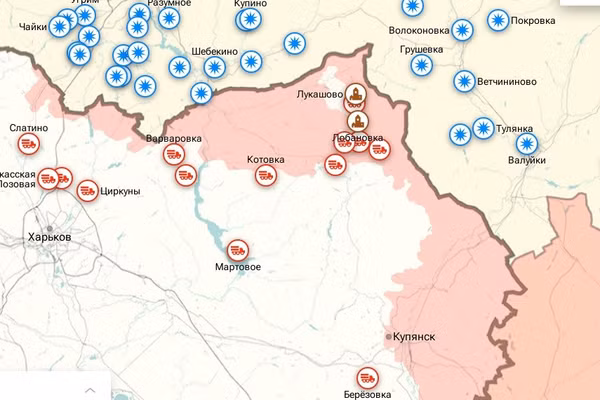 Bản đồ chiến sự khu vực Kharkiv của hãng thông tấn Nga Ria Novosti.
