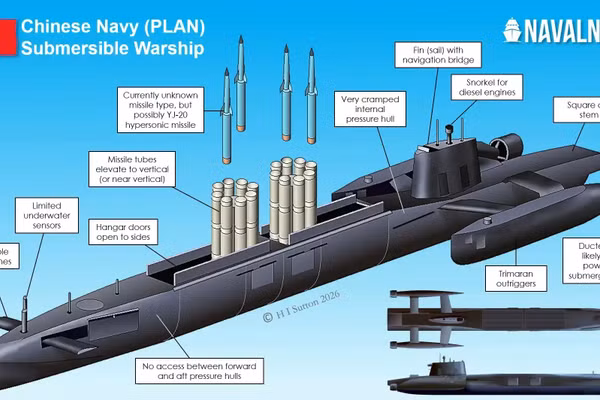 Trung Quốc thử nghiệm tàu ​​ngầm 3 thân mang tên lửa đạn đạo độc nhất vô nhị