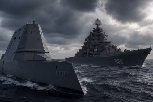 Tàu Đô đốc Nakhimov của Nga vượt qua khu trục hạm Zumwalt từ Mỹ