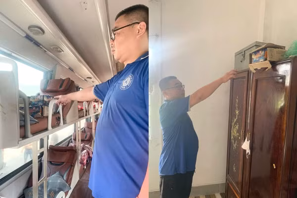 Lực lượng chức năng phát hiện hàng cấm trên xe khách. (Ảnh: Công an Tuyên Quang cung cấp)