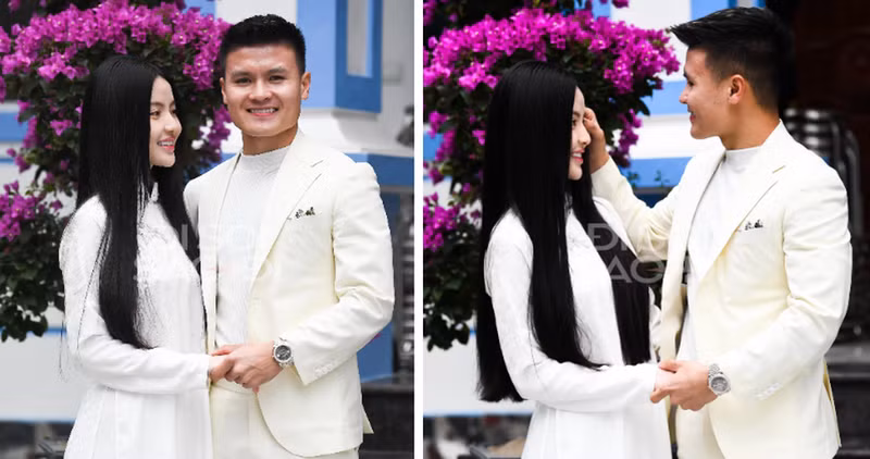 Quang Hải – Thanh Huyền đã tổ chức lễ dạm ngõ hôm 20/12. Cặp đôi nhận được nhiều lời chúc phúc của người hâm mộ. Trang phục đậm chất hoài cổ trong lễ ăn hỏi Quang Hải – Thanh Huyền