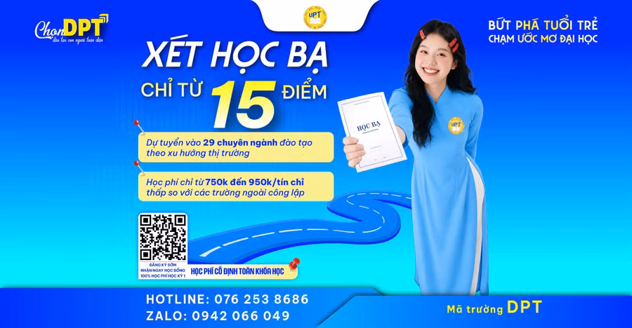 Trường Đại học Phan Thiết (UPT) chính thức nhận hồ sơ xét tuyển học bạ đối với thí sinh trên phạm vi cả nước.