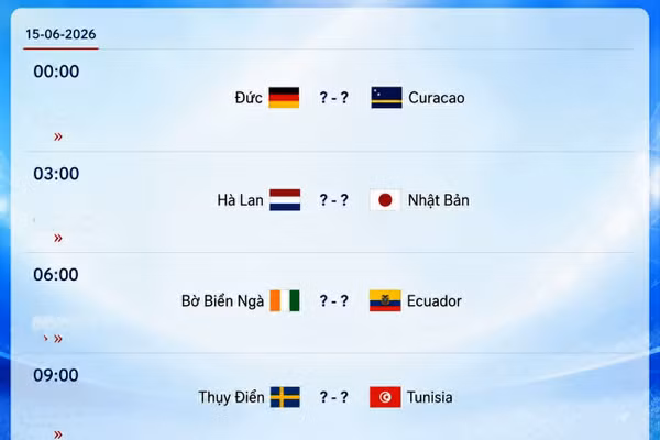 Lịch thi đấu World Cup 2026 ngày 15/6: Đức, Hà Lan, Tây Ban Nha xung trận