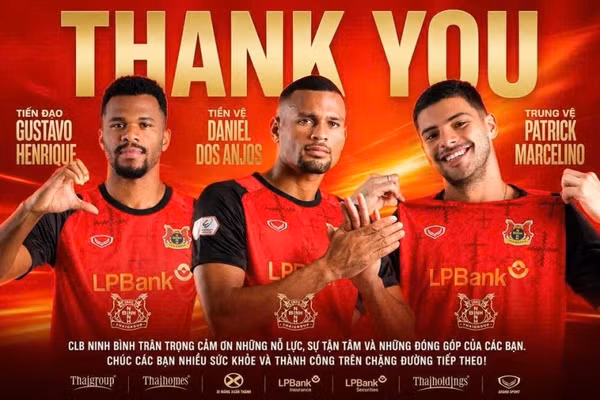 Gustavo Henrique, Daniel Dos Anjos và Patrick Marcelino chia tay CLB Ninh Bình. Ảnh: Ninh Bình FC.