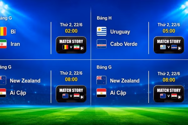Lịch thi đấu World Cup 2026 ngày 22/6: Iran có làm nên chuyện trước Bỉ?