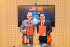 Lễ ký kết hợp tác chương trình CU Denver MBA giữa Viện Quản trị và Công nghệ FSB (Trường Đại học FPT) và Đại học Colorado Denver (Mỹ). Ảnh: DNCC.