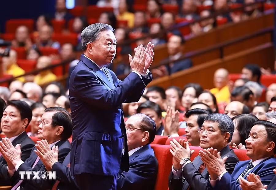 Tổng Bí thư, Chủ tịch nước Tô Lâm dự phiên khai mạc trọng thể Đại hội đại biểu Mặt trận Tổ quốc Việt Nam lần thứ XI. (Ảnh: Dương Giang/TTXVN)