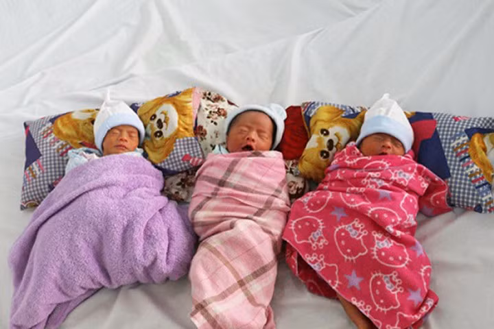 Ba bé trai sinh non đang được nuôi ấp bằng phương pháp Kangaroo. Ảnh Sài Gòn Giải Phóng