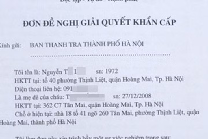 Đơn kêu cứu của gia đình cháu bé.