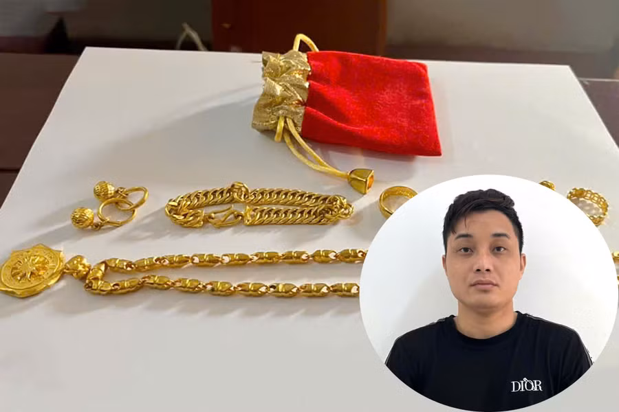 Đối tượng Hoàng Vũ Lập và tang vật vụ án. (Ảnh: CANA)
