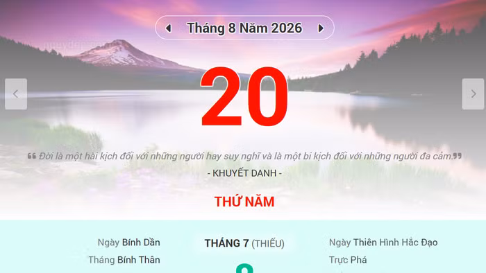 Lịch âm 20/8 - Xem lịch âm ngày 20/8