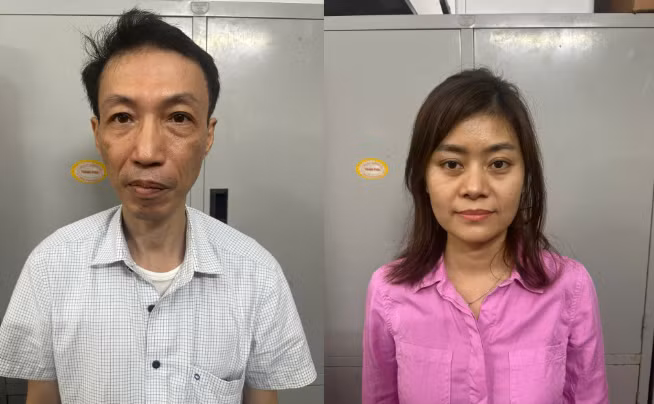 Đỗ Viễn Phương và Nguyễn Thị Biển tại Cơ quan Công an. Ảnh: Công an tỉnh Hưng Yên