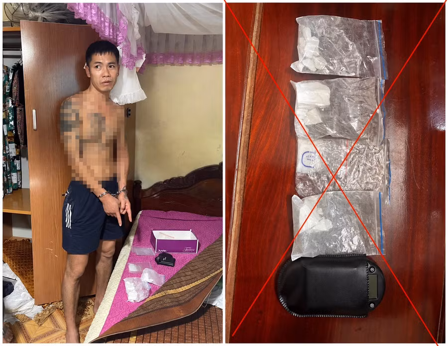 Lương Đức Võ cùng tang vật. Ảnh: Công an tỉnh Hưng Yên