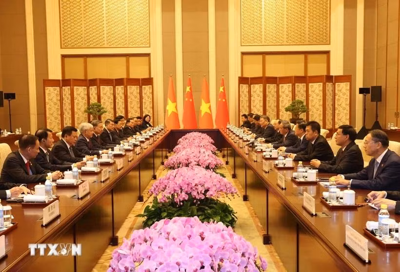 Quang cảnh buổi hội kiến. (Ảnh: Trí Dũng/TTXVN) 
