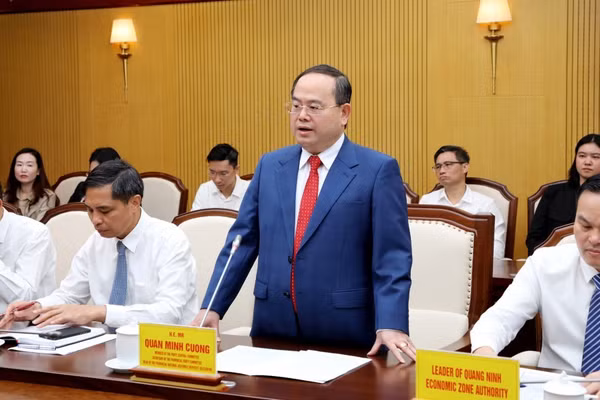 Ông Quản Minh Cường, Bí thư Tỉnh ủy Quảng Ninh, phát biểu tại buổi tiếp.