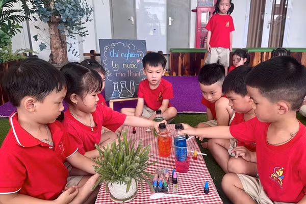 Giờ học trải nghiệm khoa học của Trường Mầm non Việt Anh (phường Liên Chiểu, TP Đà Nẵng). 