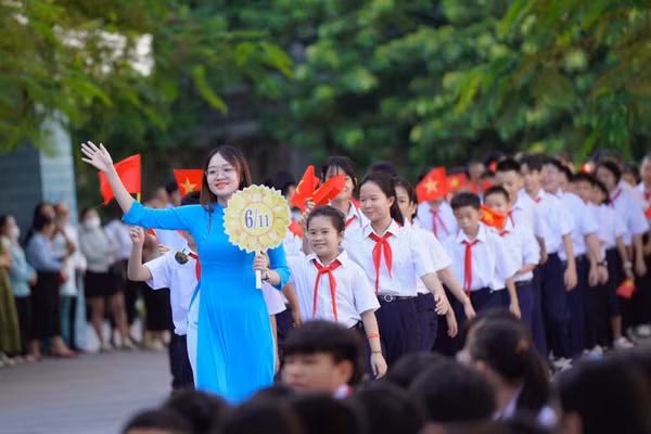 Trường THCS Nguyễn Huệ (phường Hải Châu, TP Đà Nẵng) đón học sinh đầu cấp.