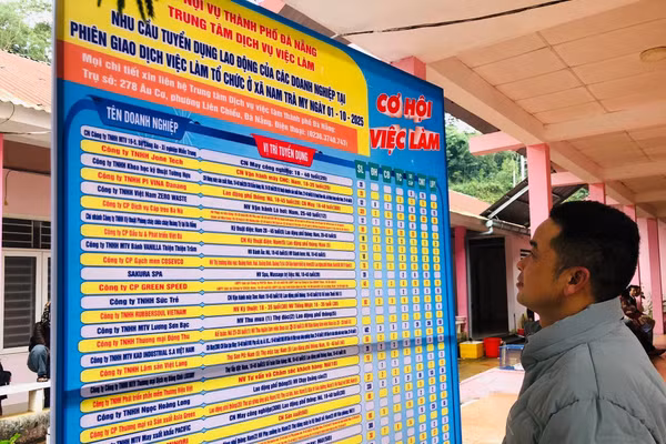 Người dân xã Nam Trà My (TP Đà Nẵng) tìm hiểu thông tin việc làm. Ảnh: Thông tin xã Nam Trà My.