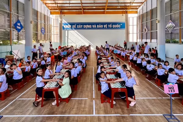 Học sinh Trường Tiểu học Lý Tự Trọng tham gia Hội khỏe Phủ Đổng cấp trường, bộ môn cờ vua.
