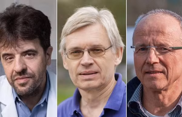 Ba nhà khoa học giành giải Nobel Y sinh 2026, từ trái qua gồm Karl Deisseroth, Peter Hegemann và Georg Nagel. Ảnh: Stanford Health Care/AIChE