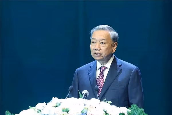 Tổng Bí thư Tô Lâm phát biểu tại buổi lễ. (Ảnh: Thống Nhất/TTXVN)