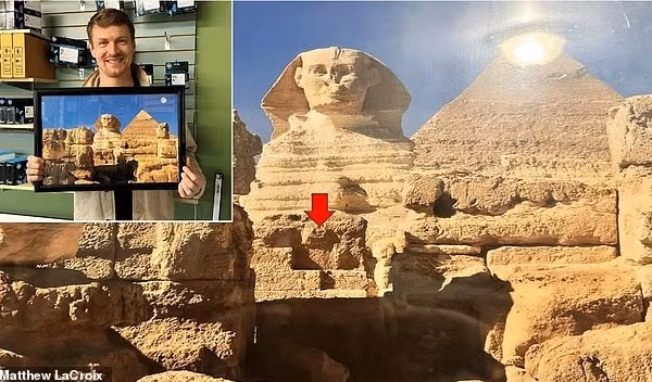 Đền Sphinx nằm phía trước bức tượng và không mở cửa cho công chúng, đã hé lộ điều mà Matthew LaCroix tin là một kim tự tháp bậc thang ngược được nhúng trong cấu trúc.