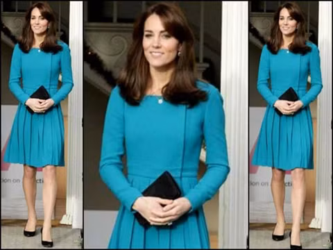 Vay lien mau xanh thanh lich nhu cong nuong Kate Middleton