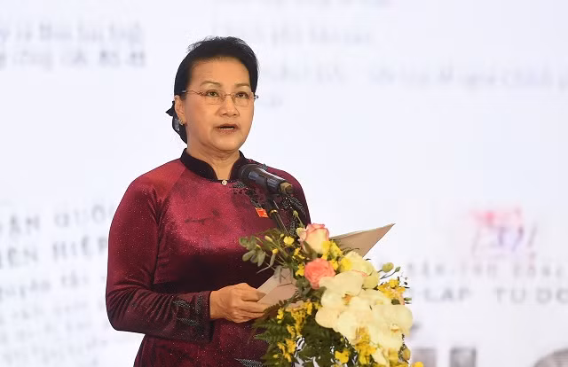 Chủ tịch Quốc hội Nguyễn Thị Kim Ngân phát biểu tại buổi lễ. Ảnh: VGP/Quang Hiếu.