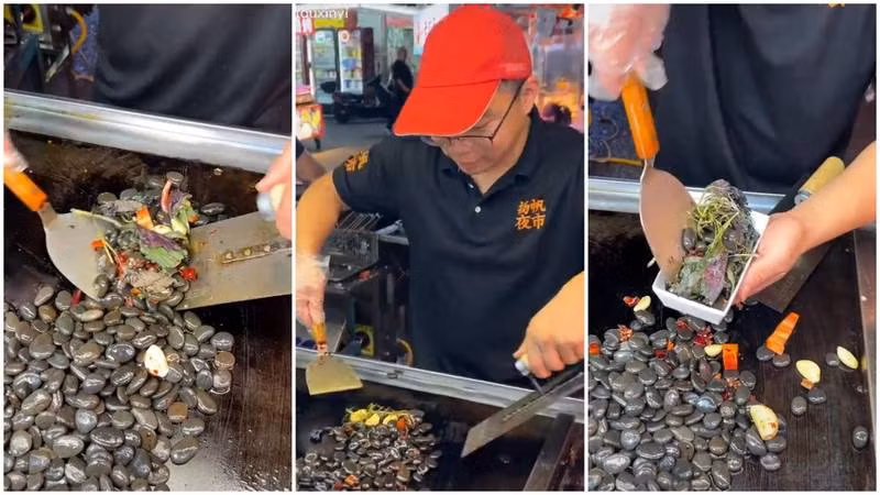 Món ăn đường phố mới nhất ở Trung Quốc liên quan đến đá không ăn được. Ảnh: Johannes Maria / Twitter.