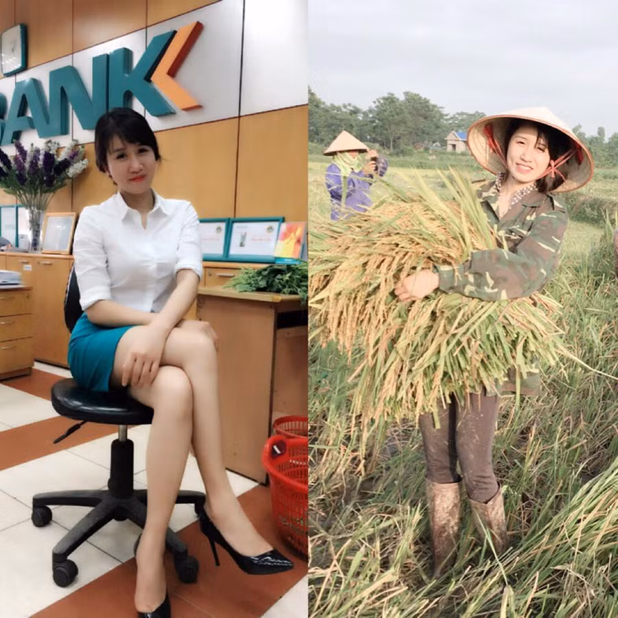 Bức ảnh đối lập gây bão của hot girl ngân hàng