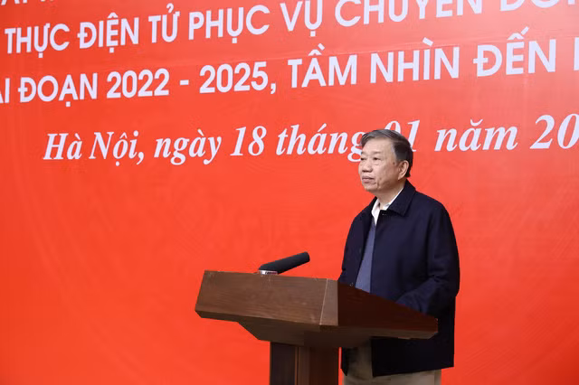 Bộ trưởng Bộ Công an Tô Lâm phát biểu tại Hội nghị. Ảnh: VGP/Nhật Bắc.