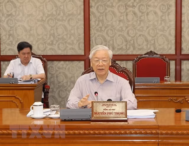 Tổng Bí thư Nguyễn Phú Trọng phát biểu tại cuộc họp - Ảnh: TTXVN.
