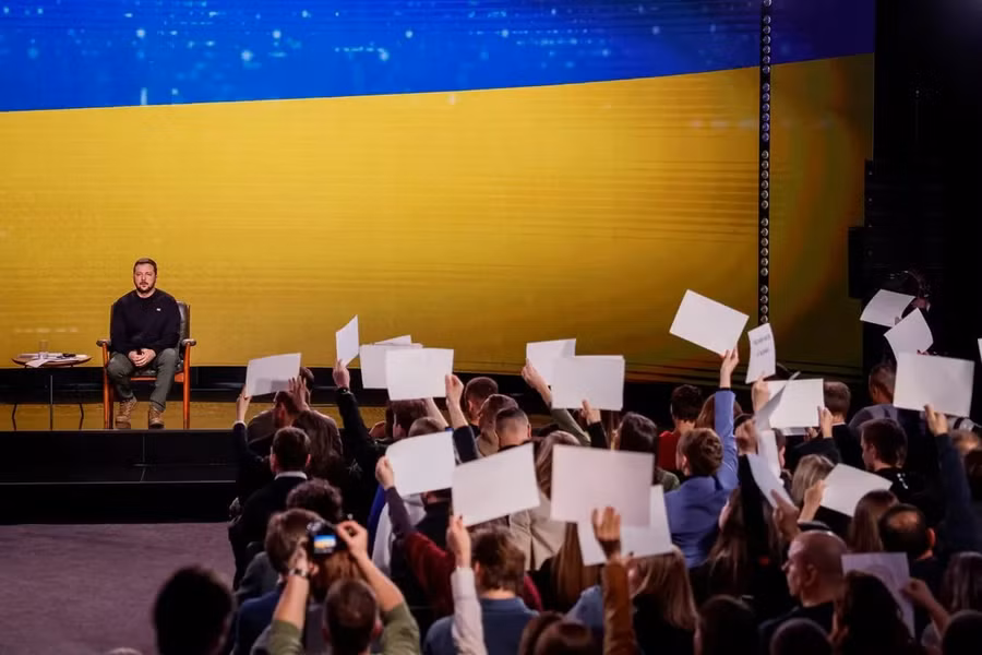 Tổng thống Ukraine Zelensky tổ chức một cuộc họp báo trong bối cảnh xung đột với Nga, tại Kiev, Ukraine, ngày 19/12.