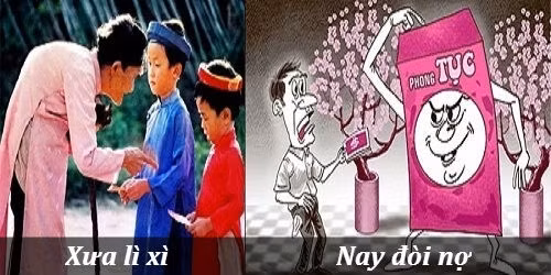 Xưa lì xì. Nay đòi nợ. Khác biệt giữa Tết xưa và Tết nay qua bộ ảnh chế hài hước