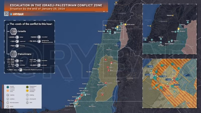 Bản đồ chiến sự giữa Israel và Hamas. (Ảnh: Rybar) Bản đồ chiến sự giữa Israel và Hamas. (Ảnh: Rybar)