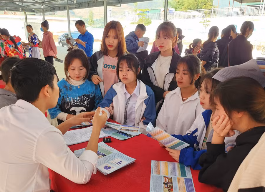 Tư vấn, hướng nghiệp cho học sinh Trường THPT huyện Nậm Pồ, tỉnh Điện Biên. Ảnh NTCC.