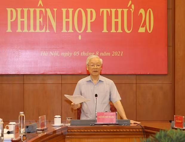 Tổng Bí thư Nguyễn Phú Trọng phát biểu kết luận Phiên họp thứ 20. (Ảnh: Trí Dũng/TTXVN).