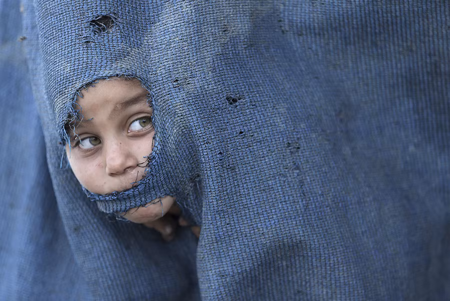 Một cậu bé Palestine nhìn ra khỏi nhà tạm của mình trong một trại tị nạn ở dải Gaza