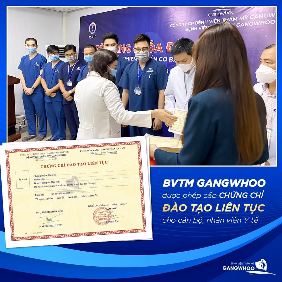 Bệnh viện Thẩm mỹ Gangwhoo được phép cấp chứng chỉ Đào tạo liên tục.