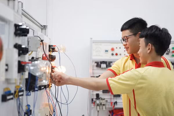 Sinh viên Trường Cao đẳng Miền Trung trong giờ thực hành.